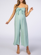 Load image into Gallery viewer, Mint Tie Front Crochet Trim Cropped Pregnant Maternity Jumpsuit