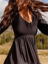 Load image into Gallery viewer, Solid Color V-neck Long Sleeve Loose Dress