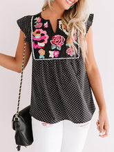 Load image into Gallery viewer, Striped Spot Short Sleeve Women's Blouses with Flowers