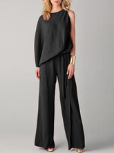 Load image into Gallery viewer, Casual Loose Solid Color One Shoulder Top Flare Pants Set