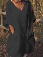 Load image into Gallery viewer, Casual Loose Solid Color Mid-sleeved V-neck Dress