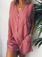 Load image into Gallery viewer, Fashion Casual Solid Color Button Jumpsuit