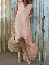 Load image into Gallery viewer, Solid Color V-Neck Irregular Dress