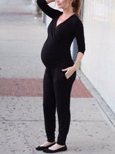 Load image into Gallery viewer, Maternity V-neck Long-sleeved Trousers Solid Color Jumpsuit