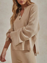Load image into Gallery viewer, Simple Casual Loose V Neck Top Pants Knit Suit