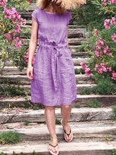 Load image into Gallery viewer, Fashionable Solid Color Round Neck Waist Dress