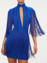 Load image into Gallery viewer, Tassel Cap Sleeve Plunge Bodycon Dress
