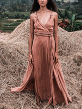 Load image into Gallery viewer, Solid Color V-neck Strap Maxi Dress