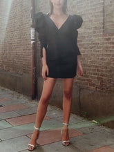 Load image into Gallery viewer, Puff Sleeve V-neck Slim Long Sleeve Evening Dress