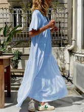 Load image into Gallery viewer, Solid Color Short Sleeve V-Neck Dress