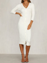 Load image into Gallery viewer, Sexy Solid Color V-neck Button Long Sleeve Dress