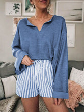 Load image into Gallery viewer, Simple Casual Loose V-Neck Top Striped Shorts Set