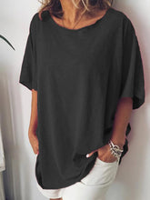 Load image into Gallery viewer, Round Neck Short Sleeve Solid Color Casual T-shirt