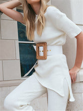 Load image into Gallery viewer, Round Neck Short Sleeve Knitted Loose Suit