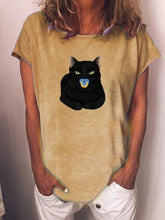 Load image into Gallery viewer, Cat Print Round Neck Short Sleeve Casual T-Shirt