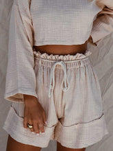 Load image into Gallery viewer, Long Sleeve Top High Waist Casual Shorts Women's Suit