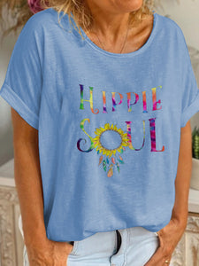 Vintage Round Neck Casual Printed T-Shirts Tops