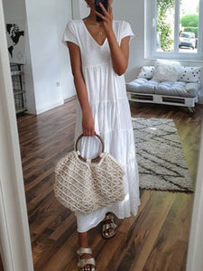 Ruffled Short Sleeve Solid Color Casual Dress