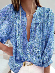 Bohemian Loose V-Neck Long Sleeve Floral Shirt Top