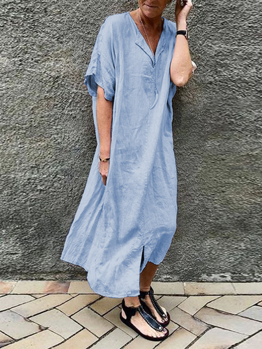 Fashion V-neck Solid Color Dress