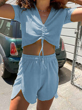 Load image into Gallery viewer, Fashionable Solid Color V-neck Lace Casual Two-piece Suit
