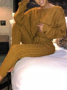 Solid Color Loose Long-sleeved Sweater Suit