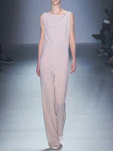 Casual Solid Color Sleeveless Round Neck Jumpsuit