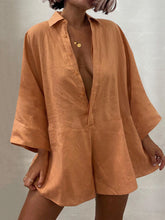 Load image into Gallery viewer, Casual Loose Solid Color Lapel Flared Sleeve Jumpsuit
