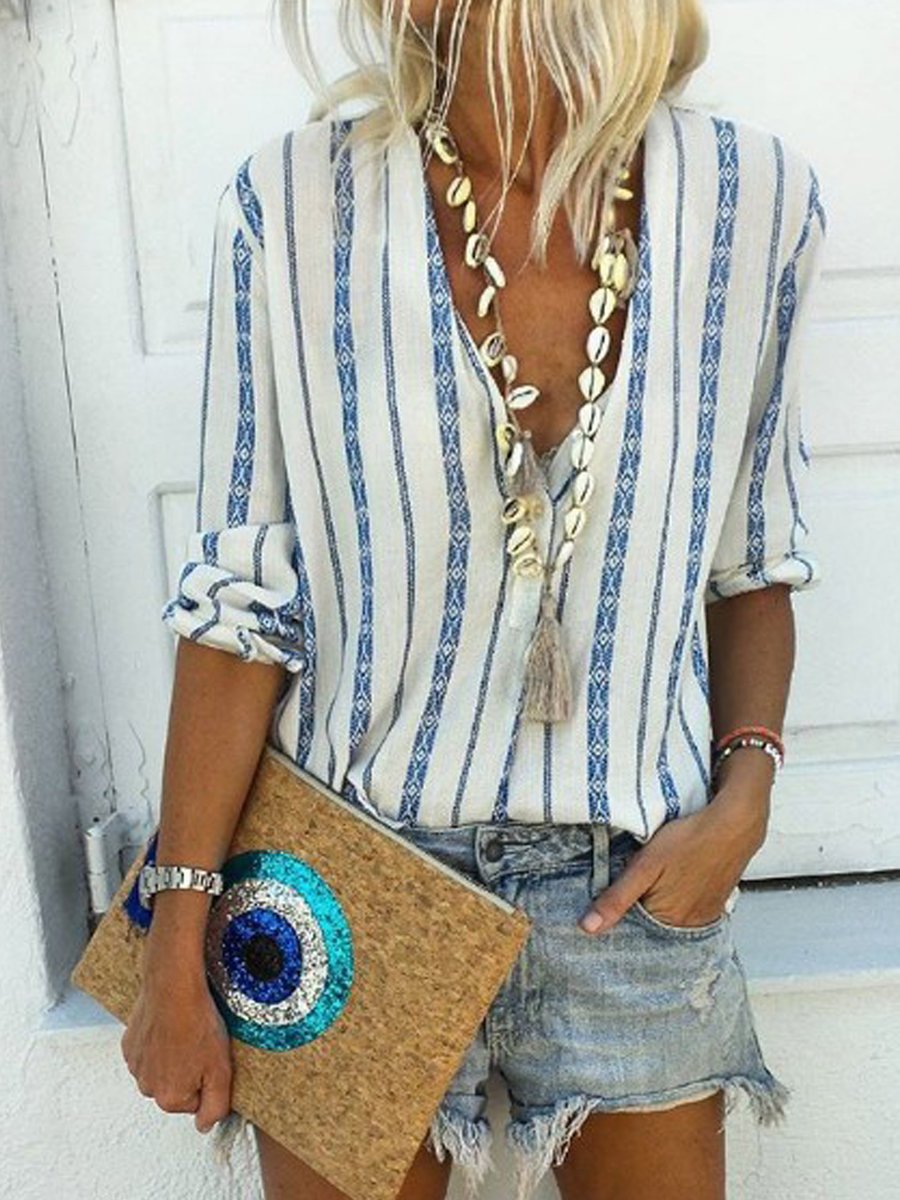 Stripe Half Sleeve Shift Shirts