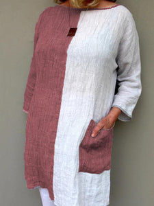 Casual Color-block Side Pockets Paneled Blouse