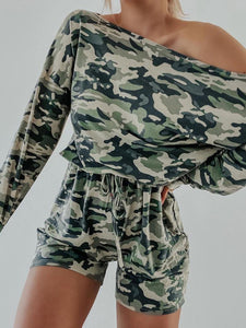 Camouflage Print One Shoulder Romper