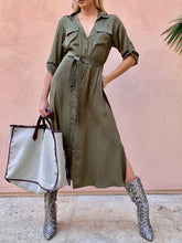 Load image into Gallery viewer, V-neck Solid Color Button Shirt Dress
