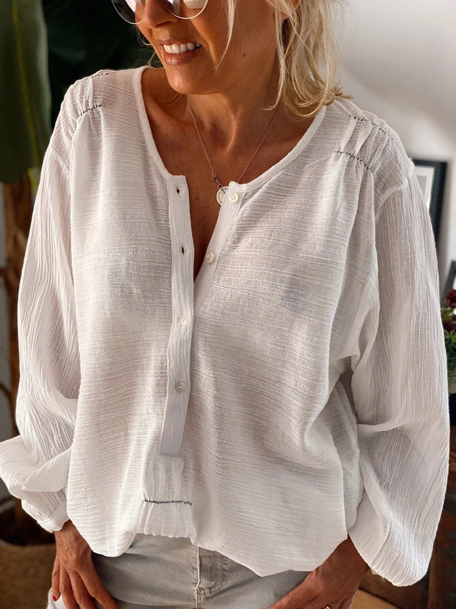 Round Neck Long Sleeve Solid Color Casual Loose Blouses