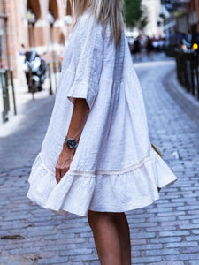 Half Sleeve Solid Crew Neck Casual Dresses