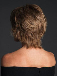 Brown Curled Outward Short Synthetic Wigs