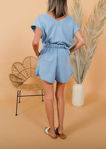 Simple Casual V Neck Top Shorts Set