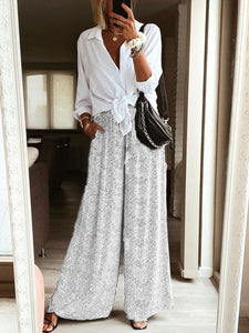 Printed V-Neck Casual Suit