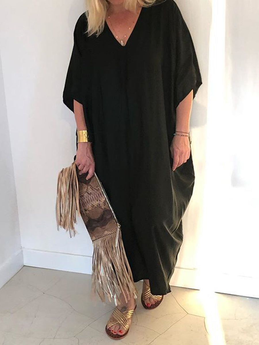 V Short-Sleeved Casual Dress