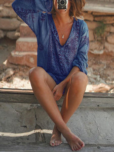 Bohemian Long Sleeve V-neck Dress