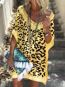 Vintage Bohemian Loose Lace Leopard Dress