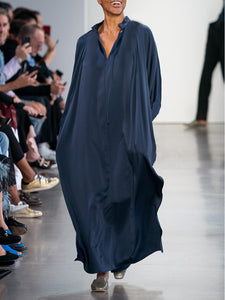 Simple Casual Loose V-Neck Long Sleeve Maxi Dress