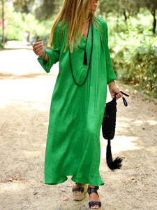 Simple Casual Loose V-Neck Long Sleeve Maxi Dress
