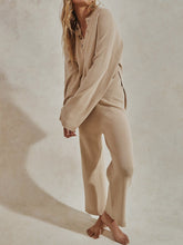Load image into Gallery viewer, Simple Casual Loose V Neck Top Pants Knit Suit
