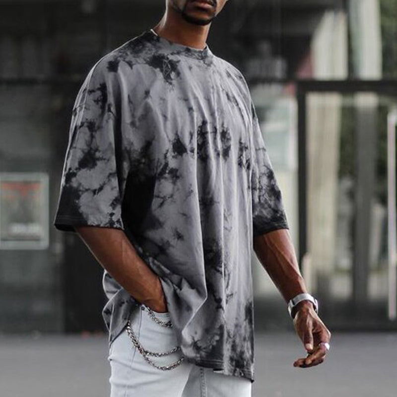 Mens Grey Tie-Dye Printed T-Shirt
