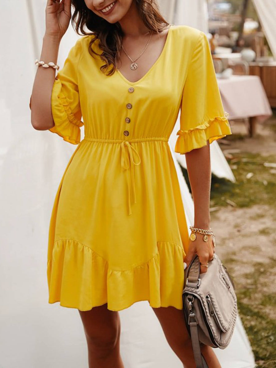 Lace-up Ruffled Casual Dress