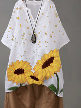 Load image into Gallery viewer, White Floral Short Sleeve Shirts &amp; Tops
