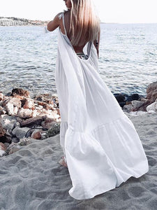 Pure Color Vacation Beach Loose Backless Maxi Dress
