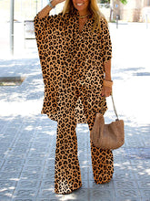 Load image into Gallery viewer, Retro Casual Loose V Neck Top Pants Leopard Print Suit
