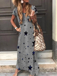 Fashion Round Neck Five-pointed Star Long Dress
