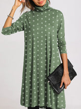 Load image into Gallery viewer, Simple Casual Loose High Neck Long Sleeve Polka Dot Dress
